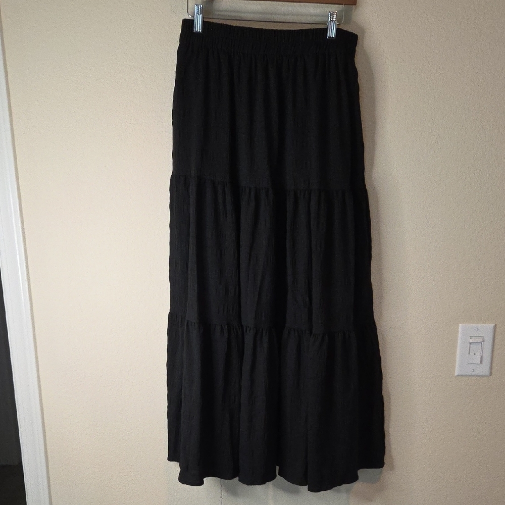 Black Tiered Maxi Skirt - Lightweight Flow